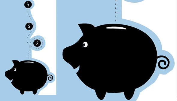 Illustration of piggy bank with coins dropping in