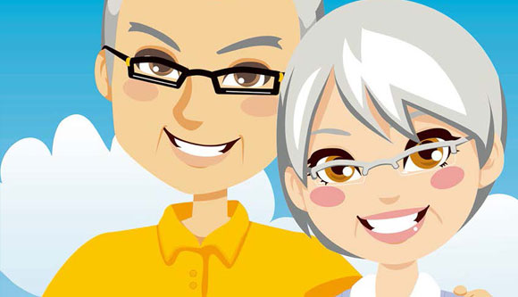 Cartoon Illustration of Old Couple