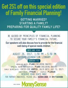 Family Financial Planning Aug 2017 1:30-5:30pm Ortigas Foundation Library poster